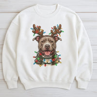Reindeer Antlers Festive Dog Sweatshirt, Pitbull Christmas Sweatshirt, Adorable Holiday Puppy Sweatshirt, Dog Mom Xmas Crewneck, Dog Dad Present