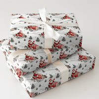 Sunglasses Santa Christmas Gift Wrap, Santa Driving Red Race Car Wrapping Paper, Vintage Car Holiday Present Paper, Xmas Gift Wrap
