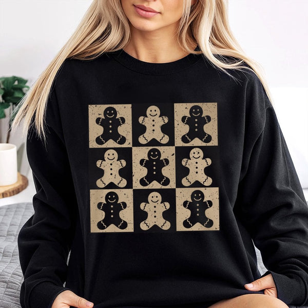 Checkerboard Gingerbread Crewneck, Retro Gingerbread Man Sweatshirt, Adorable Gingerbread Christmas Sweater, Holiday Cookie P