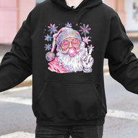 Bubble Gum Santa Hooded Sweatshirt, Disco Santa Christmas Hoodie, Pink Retro Holiday Pullover, Trendy Xmas Sweater for Women