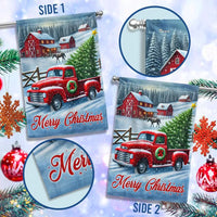 Farmhouse Winter Scene Yard Flag, Merry Christmas Red Truck Garden Flag, Vintage Holiday Garden Flag, Rustic Lawn Banner Decor