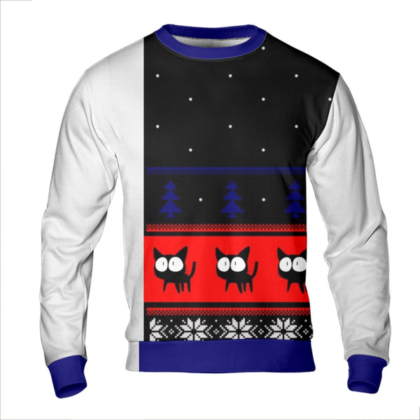 Adorable Cat Lover Christmas Sweater, Black Cat Ugly Christmas Sweatshirt, Festive Kitten Christmas Sweatshirt, Retro Cat Lov