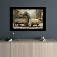 Farmhouse Christmas Wall Art, Winter Sheep Canvas Print, Rustic Holiday Sheep Poster, Country Farm Animal Digital Download Decor Art