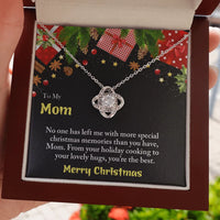 Christmas Love Knot Pendant Necklace, To Mom Love Knot Necklace, Cubic Zirconia Holiday Knot Necklace, Heartfelt Message Card Jewelry Present