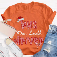 Personalized School Bus Driver Holiday Shirt, Custom Bus Driver Santa Hat Christmas T-Shirt, Christmas Bus Driver Tee, Holiday Present