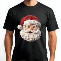 Textured Yarn Look Christmas Shirt, Punch Needle Santa T-Shirt, Vintage Santa Claus Graphic Tee, Retro Holiday Santa T-Shirt, Xmas Present