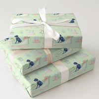 Watercolor Dog Sleigh Gift Wrap, Black Labrador Christmas Wrapping Paper, Pastel Village Holiday Wrapping Paper, Adorable Dog Lover Gift Wrap