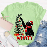 Humorous Holiday Cat Chaos Shirt, Black Cat Pushing Christmas Tree T-Shirt, Adorable Festive Kitty Graphic Tee, Cat Lover Christmas Present