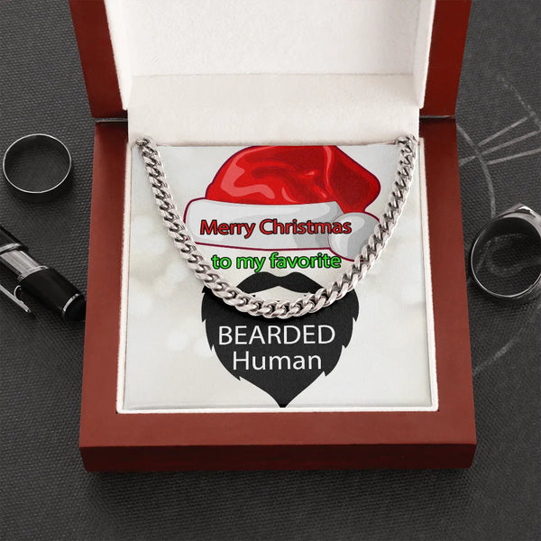 Stainless Steel Mens Cuban Chain, Bearded Human Cuban Link Chain Necklace, Humorous Beard Message Jewelry, Boyfriend Christma