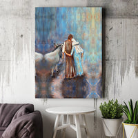 Holy Family Donkey Art Print, Nativity Canvas Print, Religious Christmas Wall Art, Nativity Scene Digital Download Art