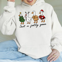 Festive Holiday Duck Graphic Sweatshirt, Jolly Goose Christmas Hoodie, Adorable Xmas Santa Hat Bird Pullover, Merry Christmas Animal Present