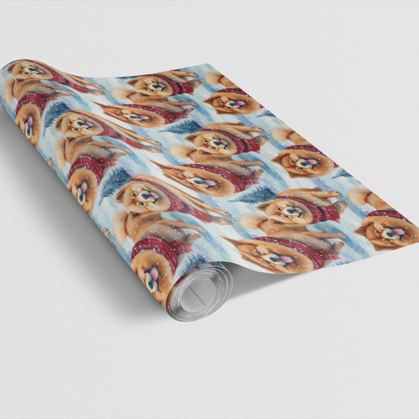 Winter Scarf Dog Wrapping Paper, Chow Chow Christmas Wrapping Paper, Watercolor Chow Gift Wrap, Dog Lover Wrapping Paper, Ado
