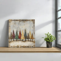 Rustic Gold Leaf Forest Print, Christmas Trees Canvas Wall Art, Textured Holiday Canvas, Winter Pine Tree Decor, Digital Download Art