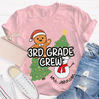 Snowman Tree Custom Holiday Shirt, Personalized Third Grade Crew Christmas T-Shirt, 3rd Grade Teacher Tee, Custom School Christmas Shirt