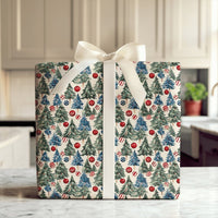 Red White Blue Tree Holiday Wrapping Paper, Americana Patriotic Christmas Wrapping Paper, Star Ornament Gift Wrap, Rustic Xmas Paper Roll