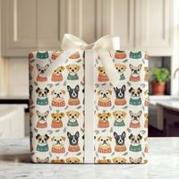 Adorable Dog Christmas Gift Wrap, Dogs in Ugly Sweaters Wrapping Paper, Frenchie Pug Holiday Wrapping Paper, Festive Pet Lover Gift Wrap Roll