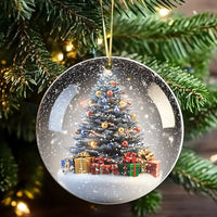 Winter Holiday Scene Ceramic Ornament, Snow Globe Christmas Tree Ornament, Festive Xmas Tree Keepsake, Comfy Seasonal Circle Tree Ornament