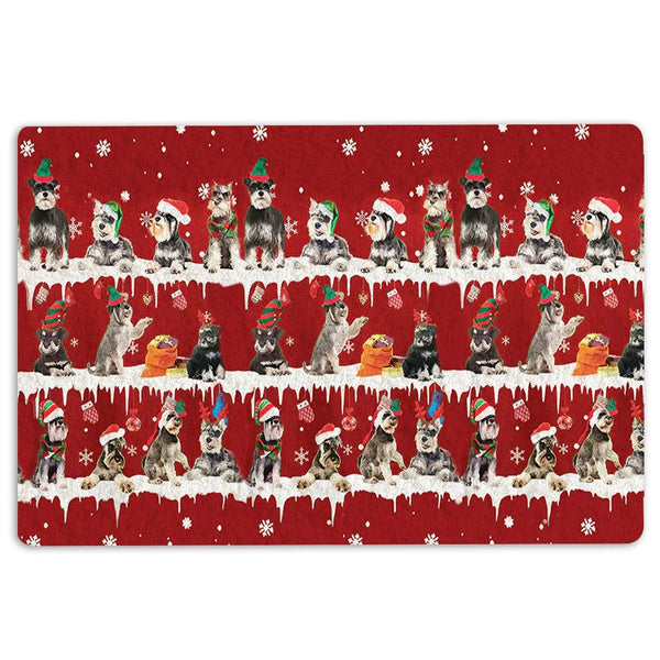 Snowflake Xmas Tree Welcome Mat, Schnauzer Christmas Doormat, Winter Holiday Dog Door Mat, Schnauzer Entry Rug, Dog Mom Xmas 