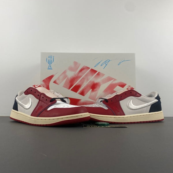 Low Top Sneakers, White Red Colorway, Lace Up Design, Casual Gift for Sneaker Fans