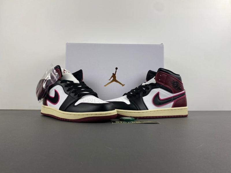 Mid Top Sneakers, Burgundy White Black Colorway, Lace Up Design, Casual Gift for Sneaker Fans