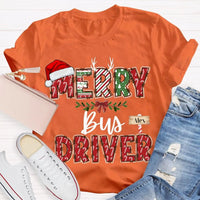 Custom Santa Hat Holiday Graphic Tee, Personalized Bus Driver Christmas T-Shirt, Merry Christmas Driver Shirt, Adorable Xmas School Bus Tee