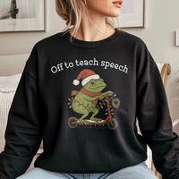 Christmas Frog Scooter Crewneck, Speech Therapist Christmas Sweatshirt, Adorable SLP Christmas Sweater, Speech Pathology Holiday Pullover