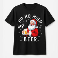 Humorous Christmas Drinking Shirt, Ho Ho Hold My Beer Santa T-Shirt, Drunk Santa Claus Tee, Retro Holiday Beer Lover Shirt, Xmas Present for Men
