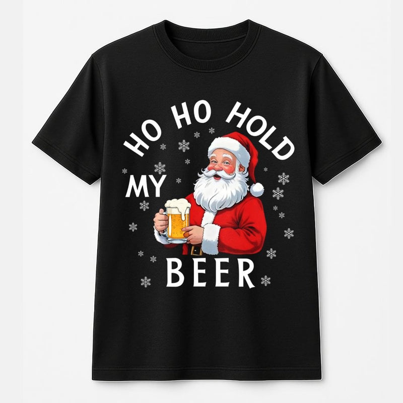 Humorous Christmas Drinking Shirt, Ho Ho Hold My Beer Santa T-Shirt, Drunk Santa Claus Tee, Retro Holiday Beer Lover Shirt, Xmas Present for Men