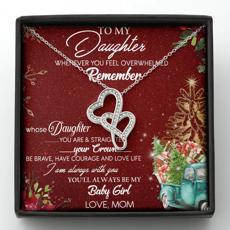 14K White Gold Double Heart Pendant Necklace, To My Daughter Interlocking Hearts Necklace, Meaningful Christmas Birthday Present from Mom