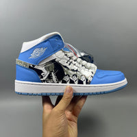 High Top Sneakers, Blue White Black Colorway, Lace Up Design, Casual Gift for Sneaker Fans