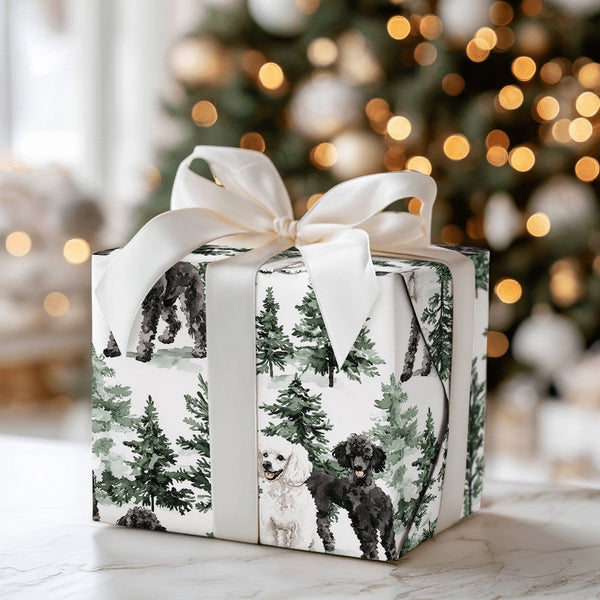 Winter Forest Dog Gift Wrap, Poodle Christmas Wrapping Paper, Watercolor Poodle Holiday Wrapping Paper, Xmas Dog Lover Wrappi