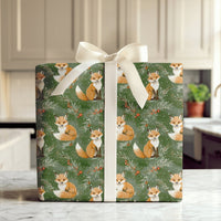 Snowy Pine Holiday Gift Wrap, Woodland Fox Christmas Wrapping Paper, Red Fox Winter Wrapping Paper, Rustic Forest Gift Wrap, Xmas Gift Wrap