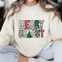 Retro Christmas Tree Pattern Sweater, Merry and Bright Sweatshirt, Adorable Holiday Crewneck Sweatshirt, Tis the Season Xmas Present