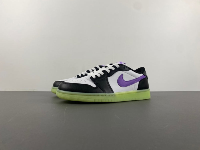 Retro Low Top Sneakers, Neon Green White Black Purple Colorway, Lace Up Design, Casual Gift for Sneaker Fans