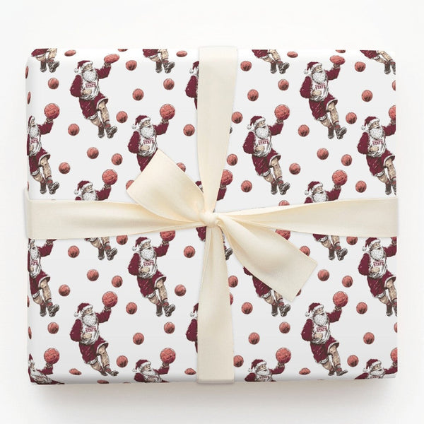 Red Maroon Sports Gift Wrap, Basketball Santa Wrapping Paper, State Basketball Wrapping Paper, Christmas Holiday Gift Wrap Ro