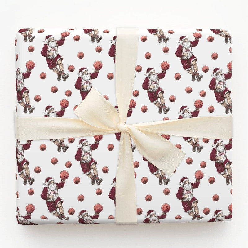 Red Maroon Sports Gift Wrap, Basketball Santa Wrapping Paper, State Basketball Wrapping Paper, Christmas Holiday Gift Wrap Roll