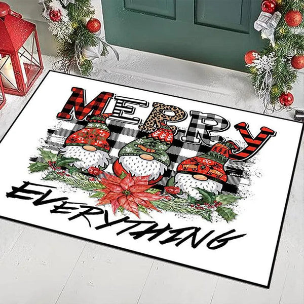 Merry Christmas Holiday Floor Mat, Christmas Gnome Area Rug, Adorable Nordic Gnome Carpet, Festive Winter Home Decor
