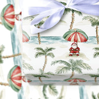 Beach Christmas Gift Wrap, Tropical Santa Wrapping Paper, Coastal Holiday Vacation Wrapping Paper, Palm Tree Summer Wrapping Paper Roll
