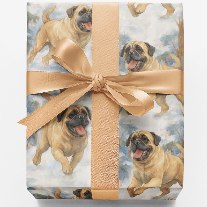 English Mastiff Dog Holiday Gift Wrap, Mastiff Christmas Wrapping Paper, Winter Canine Present Paper, Big Dog Lover Xmas Wrapping Paper