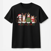 Christmas Cat Lover Graphic Tee, Humorous Meowy Catmas Shirt, Adorable Holiday Cat T-Shirt, Cat Mom Xmas Shirt, Winter Animal Lover Present