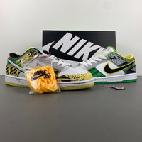 Low Top Sneakers, White Black Green Silver Colorway, Metallic Finish, Lace Up Design, Casual Gift for Sneaker Fans