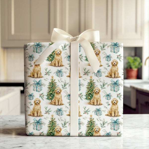 Watercolor Goldendoodle Gift Wrap, Goldendoodle Christmas Wrapping Paper, Festive Goldendoodle Dog Wrapping Paper, Xmas Gift 