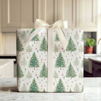 Festive Bauble Holiday Gift Wrap, Watercolor Christmas Trees Wrapping Paper, Snowflake Christmas Wrapping Paper, Winter Gift Wrap Roll