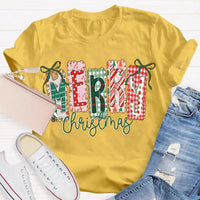 Retro Festive Holiday T-Shirt, Merry Christmas Colorful Square Font Shirt, Merry Xmas Graphic Tee, Holiday Season Family Party Outfit