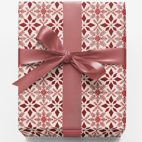 Nordic Christmas Gift Wrap, Redwood Snowflake Wrapping Paper, Winter Snowflake Present Wrapping Paper, Holiday Gift Wrap Roll
