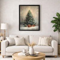 Vintage Holiday Presents Canvas Print, Rustic Christmas Tree Canvas Art, Farmhouse Xmas Pine Tree Canvas, Festive Seasonal Home Decor Present