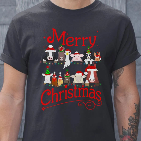 Merry Christmas Graphic Tee, Christmas Is Coming Farm Animals Shirt, Unisex Holiday Season T-Shirt, Adorable Animal Lover Chr