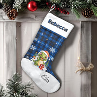 Blue Plaid Dino Holiday Stocking, Personalized Dinosaur Christmas Stocking, Custom Name Kids Stocking, Boy Family Christmas Stocking