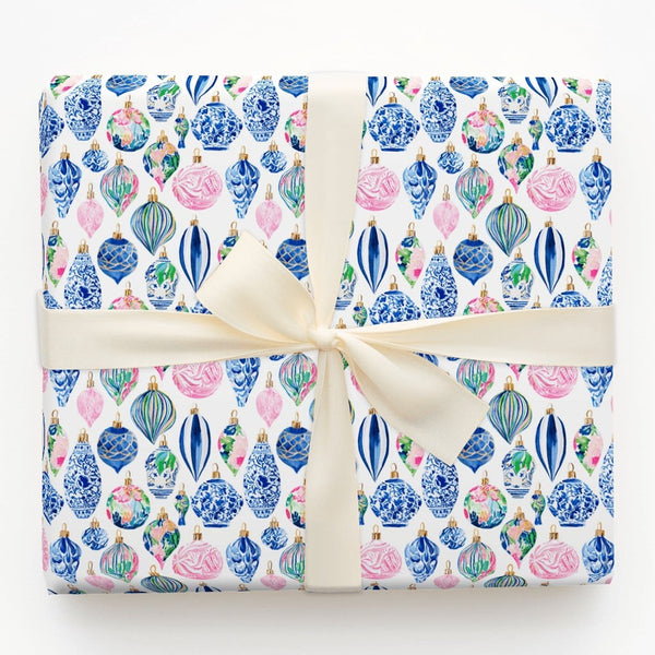 Ginger Jar Ornament Wrapping Paper, Chinoiserie Christmas Wrapping Paper, Grandmillennial Holiday Gift Wrap