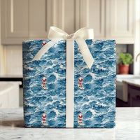Coastal Christmas Gift Wrap, Surfing Santa Wrapping Paper, Beach Ocean Wave Holiday Present Paper, Tropical Surfer Xmas Gift Wrap
